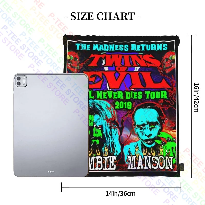 Rob Zombie Marilyn Manson Twin Evil Hell Never Dies Tour Concert Drawstring Bags Gym Bag Vintage Sports Style