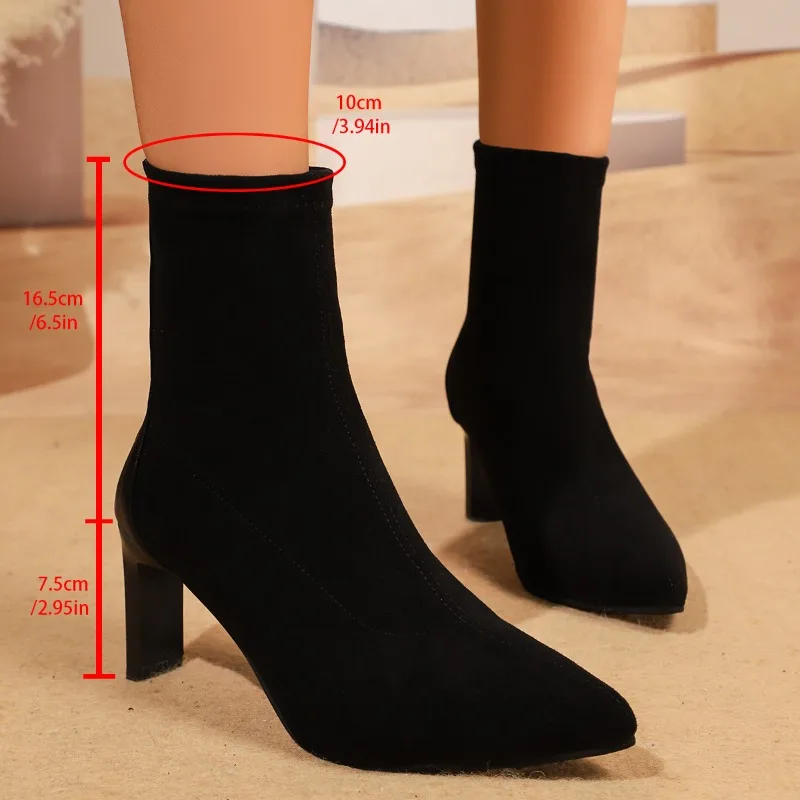 

Autumn New Korean Fashion Pointy Work High Heels Elegant Designer Zipper Design Solid Color Joker Short Tube Fashion Boots.