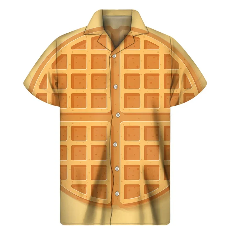 Harajuku New 3d Chocolate Sweety Waffles Printing Shirts For Men Cookies Graphic Shirts & Blouses Kid Fashion Funny Short Shirts