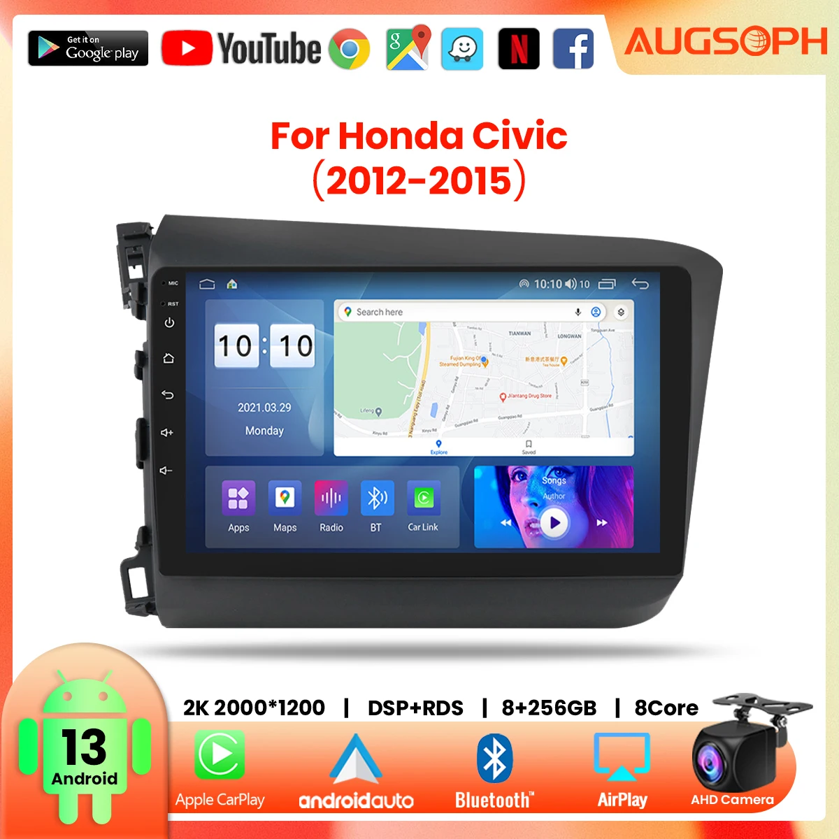 

Android 13 Car Radio for Honda Civic 2012-2015, 9inch 2K Multimedia Player with 4G Car Carplay & 2Din GPS Navigation.