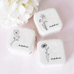 Custom Flower Wiith Name Birthday Birth Floral Month Print Jewelry Box Personalize Leather Jewellry Case Birthday Gift To Friend
