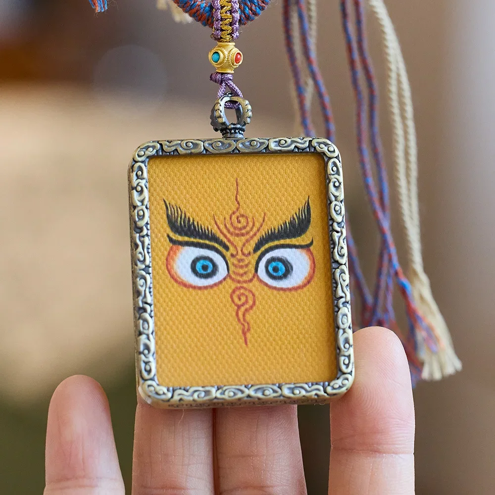 Tangka Gawu Box Pendant/Yellow God of Wealth Necklace Creative Hand-painted Lovers Hanging Pendant INS /Male and Female Amulet