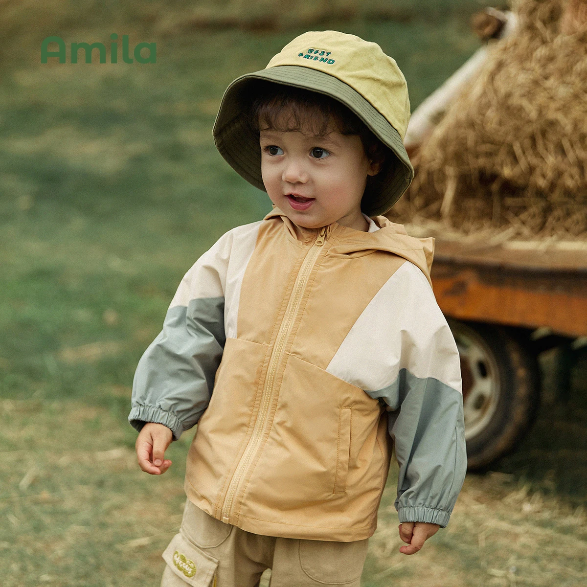 

Amila Baby Jaket 2022 Autumn New Spliced Casual Coat for Boys Loose Cuffs Tightened Children Clothes Fashion