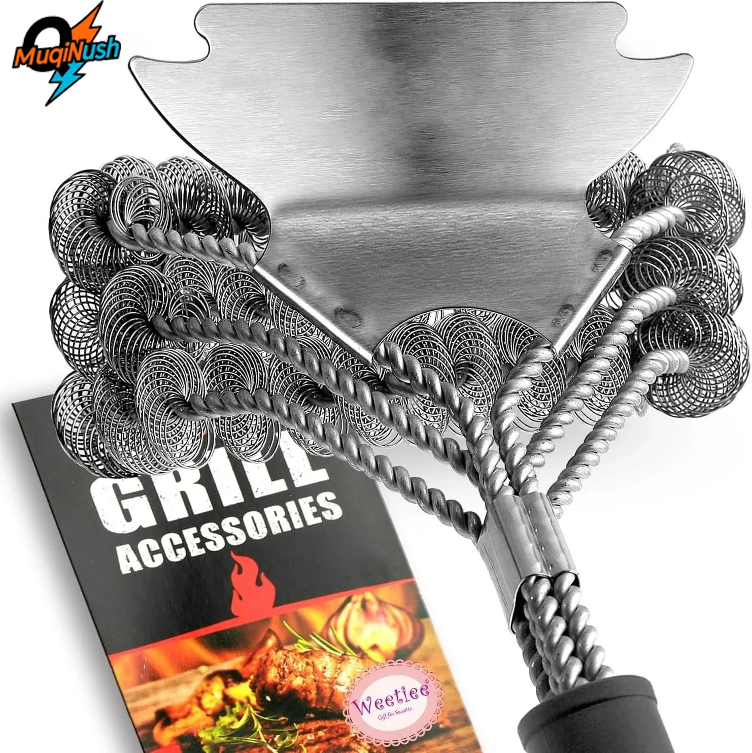 

MuqiNush 18''Stainless Safe Bristle Free Grill Brush and Scraper Stainless BBQ Grate Cleaner for Picnic Charcoal bbq Outdoor