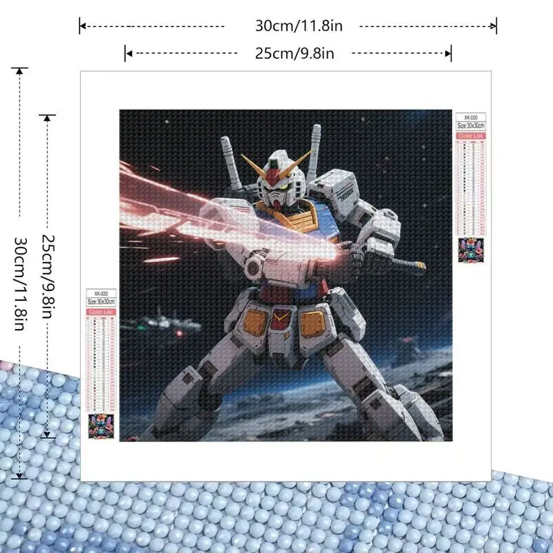 ชุดภาพเพชร 5 มิติ 1 ชิ้น, หุ่นยนต์กันดั้ม RX-78-2 โมบิลสูท งานศิลปะอนิเมะ ภาพเพชร DIY แบบเต็มสำหรับตกแต่งผนัง, สปา
