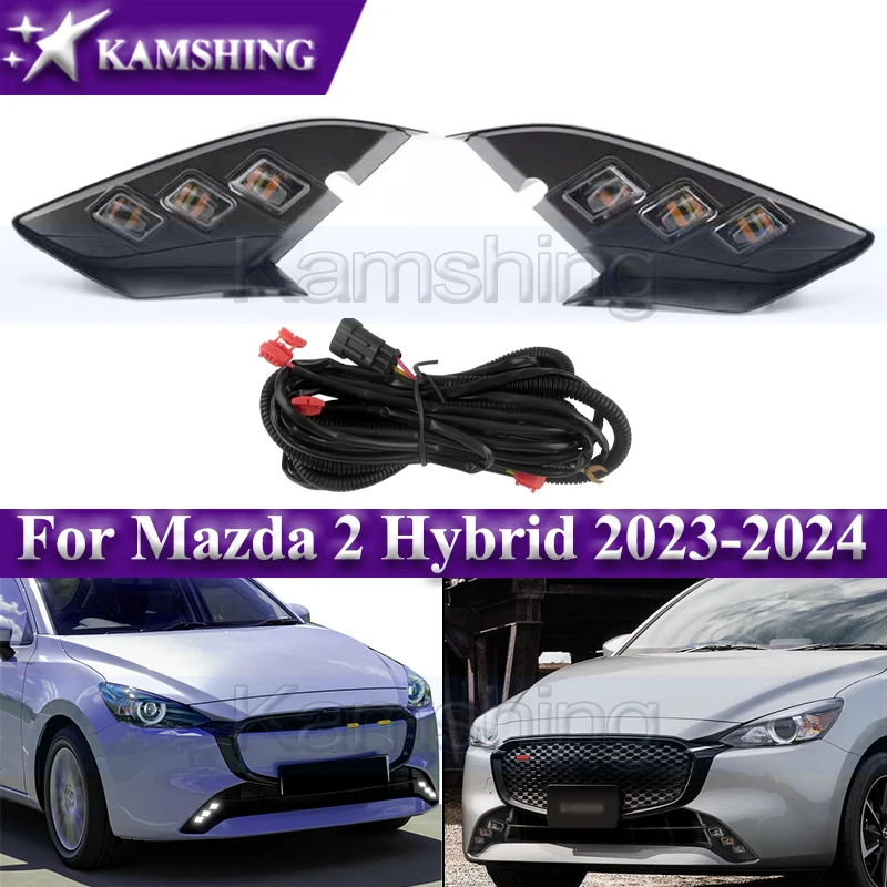 

Kamshing 1 комплект светодиодных дневных ходовых огней для Mazda 2 Hybrid 2023-2024, комплект жгутов проводов противотуманных фар, указатель поворота DRL, дневной свет