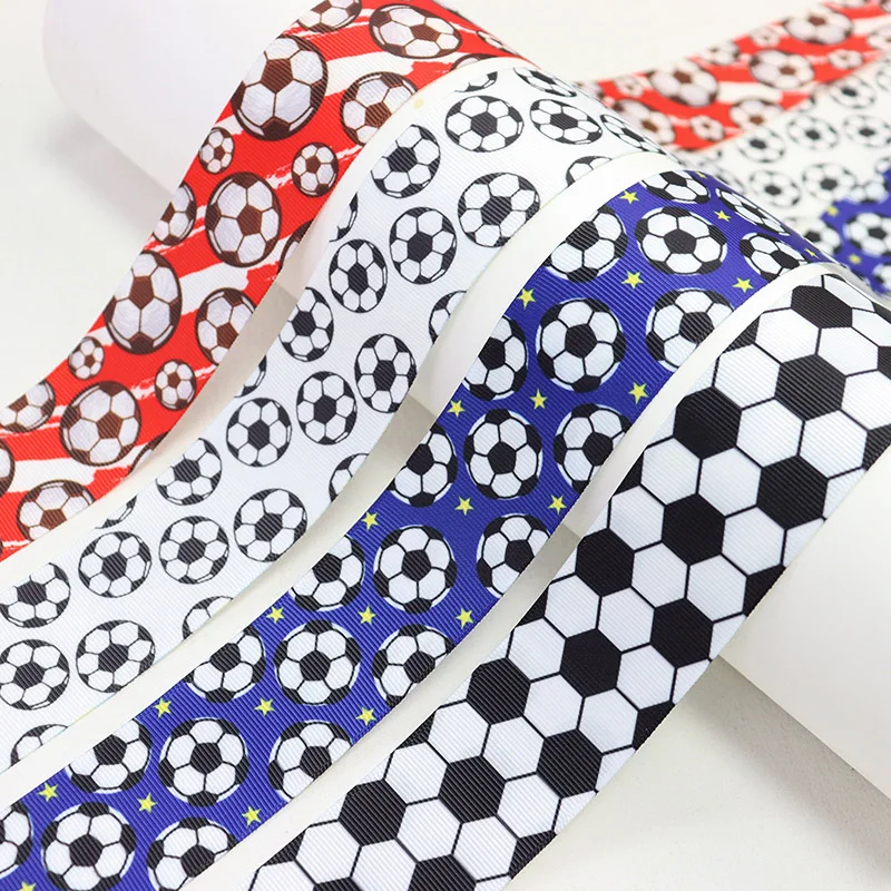 9mm 25mm 38mm Sports Soccer Football Print Grosgrain Ribbon For DIY Hairbows Sewing Accessories Crafts Materials