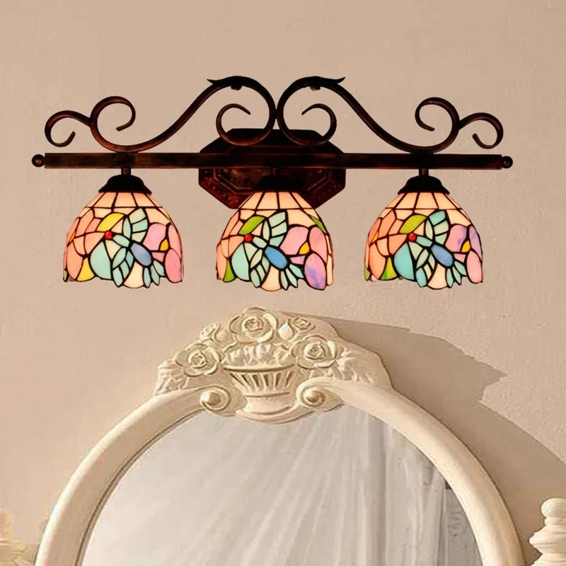 الزجاج الملون الرعوي العتيق، مصابيح أمامية لمرآة الحمام الأمريكية، مطعم بار المدخل