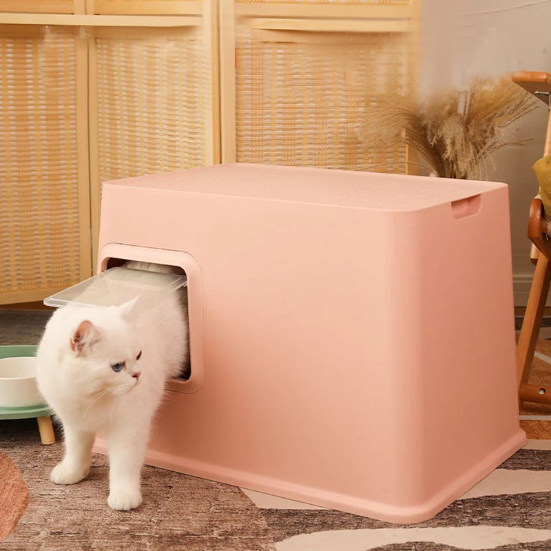 Customized Portable Foldable Pet Litter Box Toilet Custom Logo Cat Litter Box With Two-Way Sliding Door