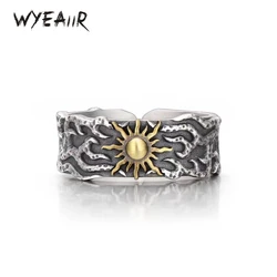 WYEAIIR 925 Sterling Silver Retro Thai Silver Sun Hip Hop Resizable Opening Ring For Women Man Luxury Jewelry