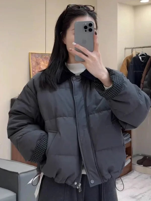 

Winter Thickened Casual Style Women's Cotton Jacket High Quality Stand Collar Color Block Warm Coat Fashionable All-Match