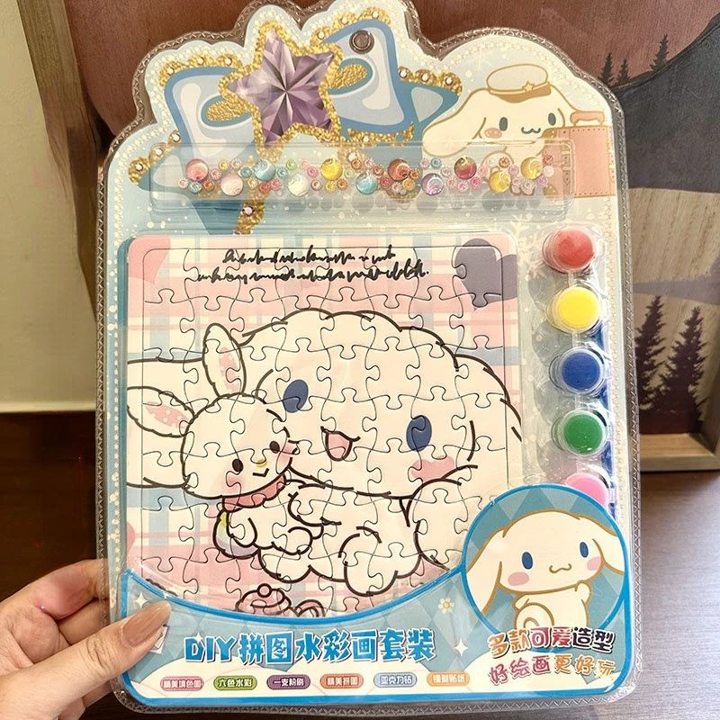 Sanrio HelloKitty Mymelody Puzzle Kuromi Cinnamoroll Watercolor Painting Set Graffiti Painting DIY Educational Handmade Toys