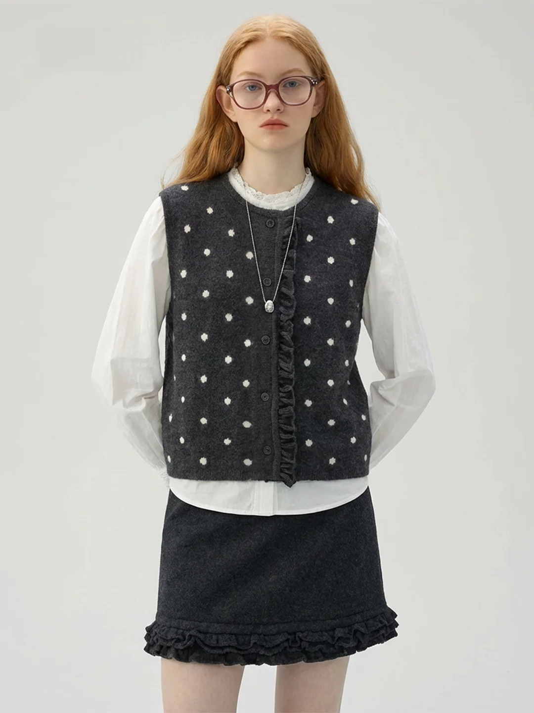 

AHMI Faionable ey Polka Dot Bear Fur Vest Women's 2026 New Versatile Top Outerwear Casual Sle round Ne Loose Fit