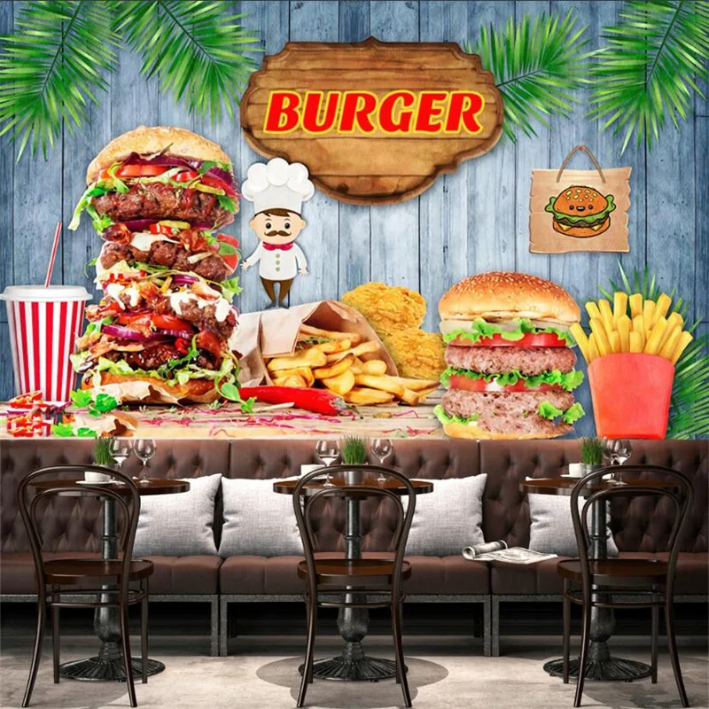 Custom Fast Food Burger Wallpaper Industrial Decor Mural Restaurant Snack Bar Background Wall Paper De Parede Papel Tapiz