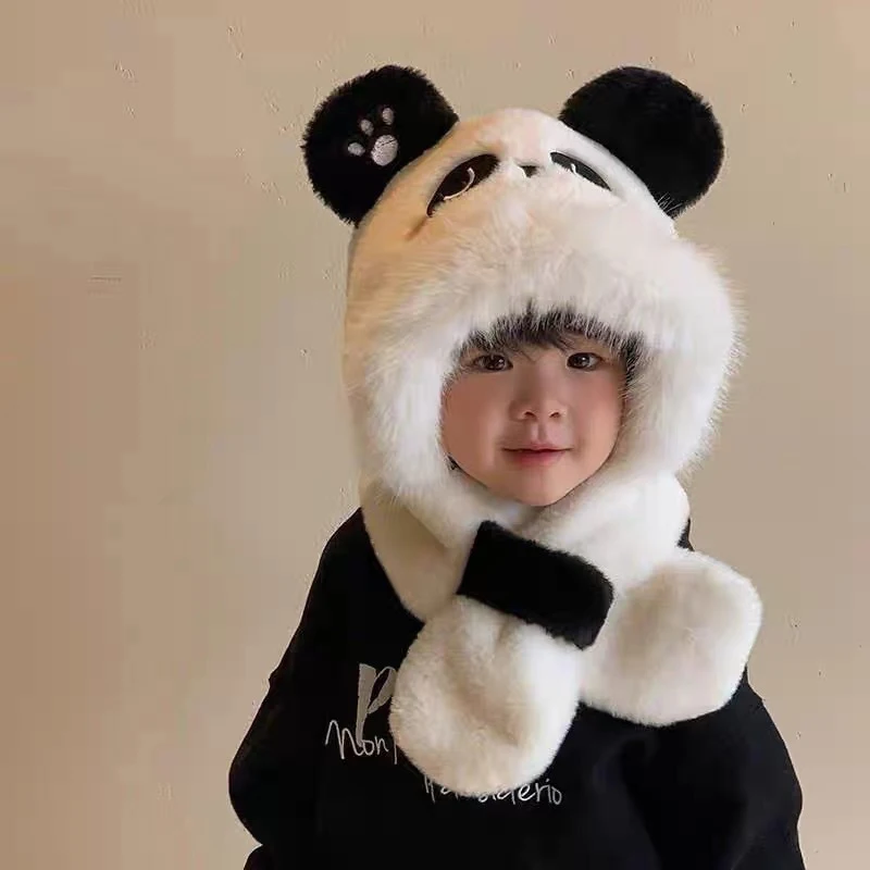 Winter Women Novelty Beanies Caps Warm Panda Hat Casual Plush Hat Scarf Set Casual Women Caps Present