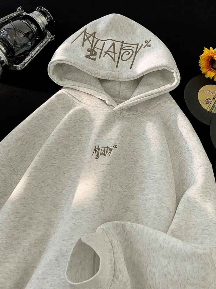 

Мужская зимняя толстовка с вышивкой, утепленная флисом, свободного кроя, износостойкая, повседневная, в стиле Clean Sle, верхняя одежда для пар, куртка