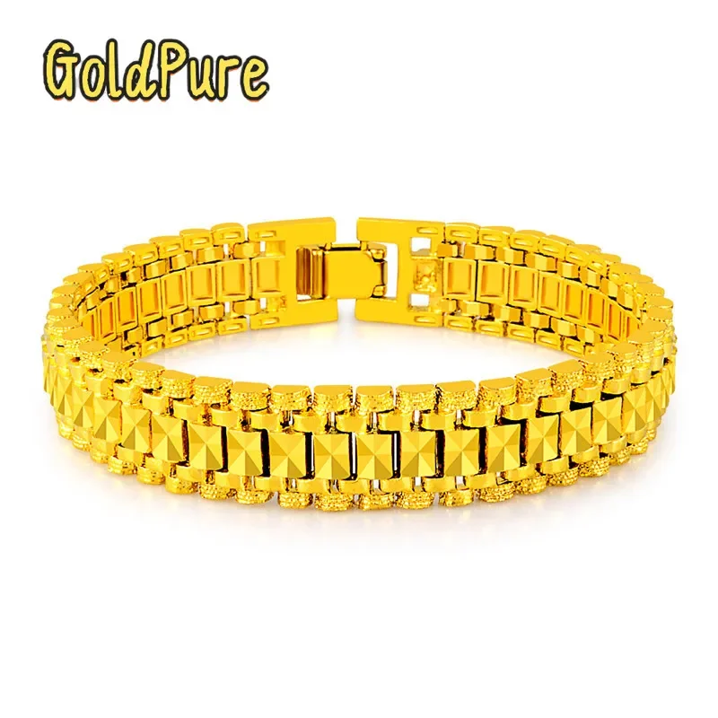 

Золотой браслет для часов Goldpure Luxury 24K 9999 из чистого золота, широкий, для мужчин и женщин.