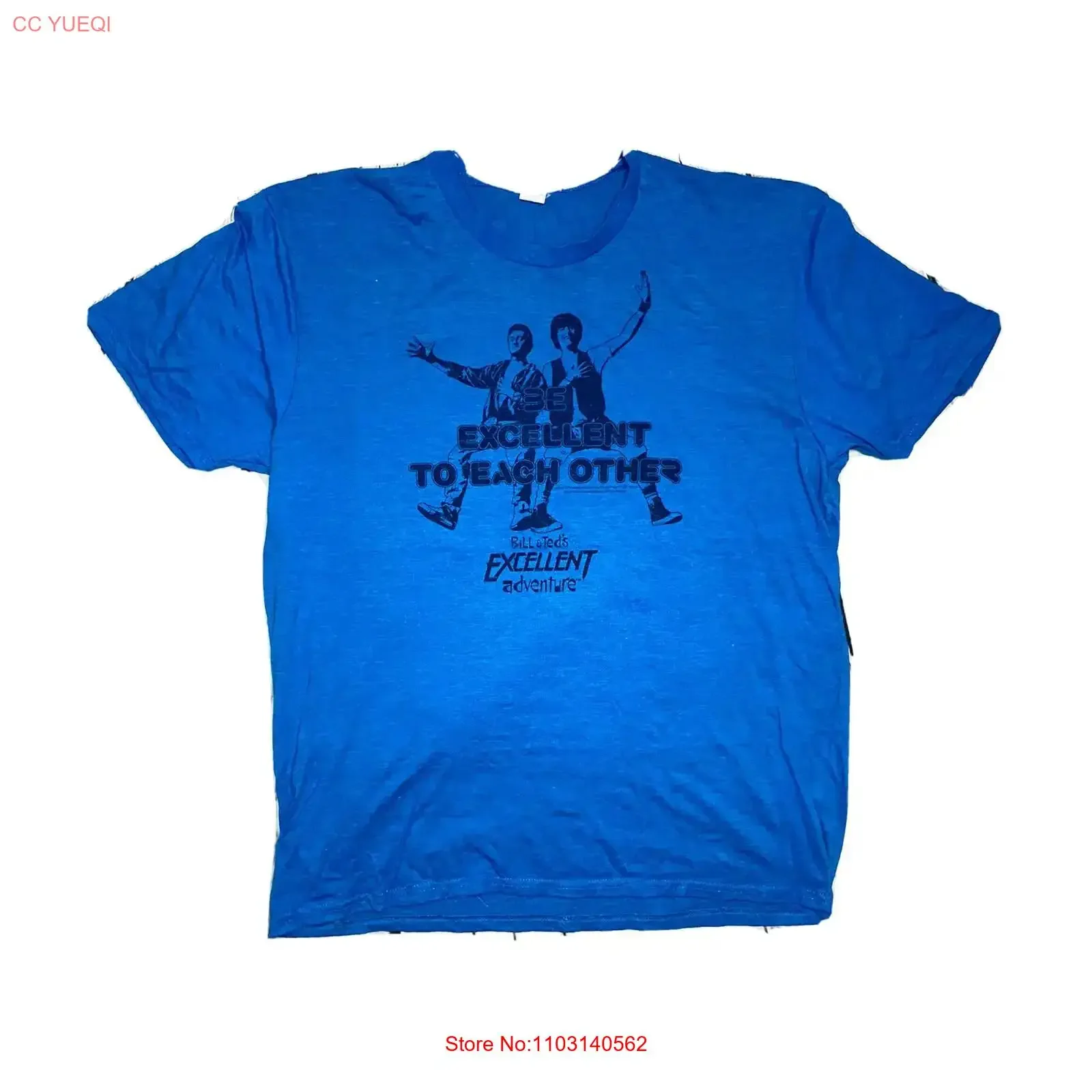 تي شيرت Loot Crate حصريًا من Bill Ted's Excellent Adventure للرجال باللون الأزرق مقاس 2XL ملابس كلاسيكية مغسولة للجنسين أنيقة #1