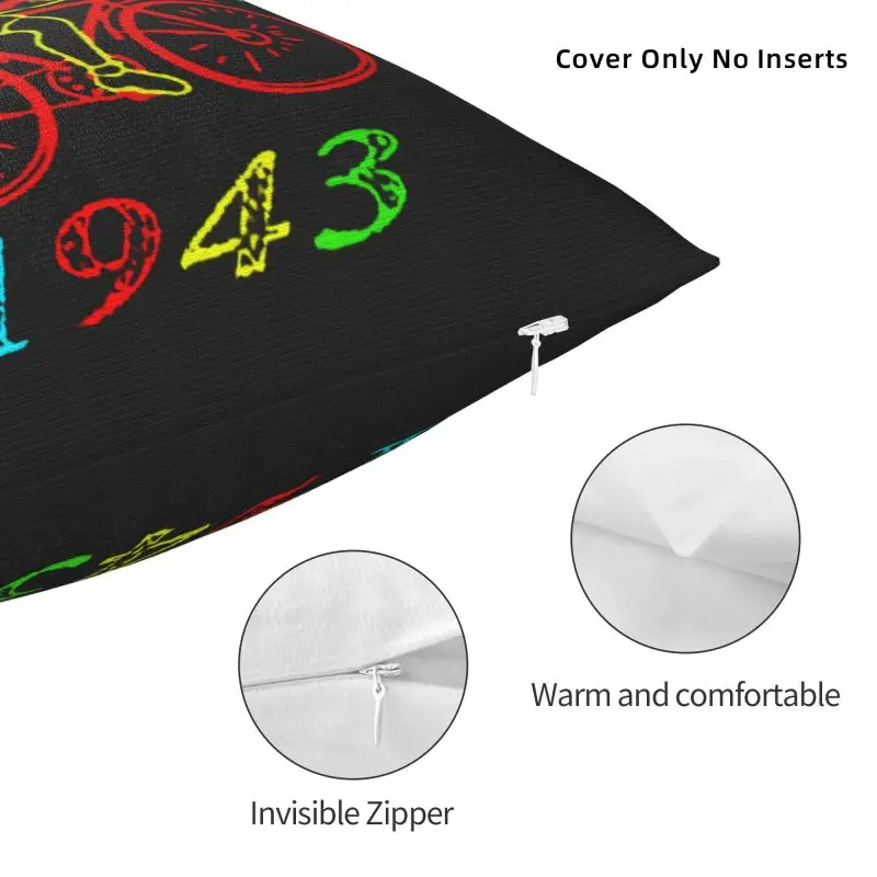맞춤형 패션 자전거 데이 1943 여행 쿠션 커버, 부드러운 알버트 호프만 LSD 던지기 베개 케이스, 소파 사각 베개 케이스, 45x45cm