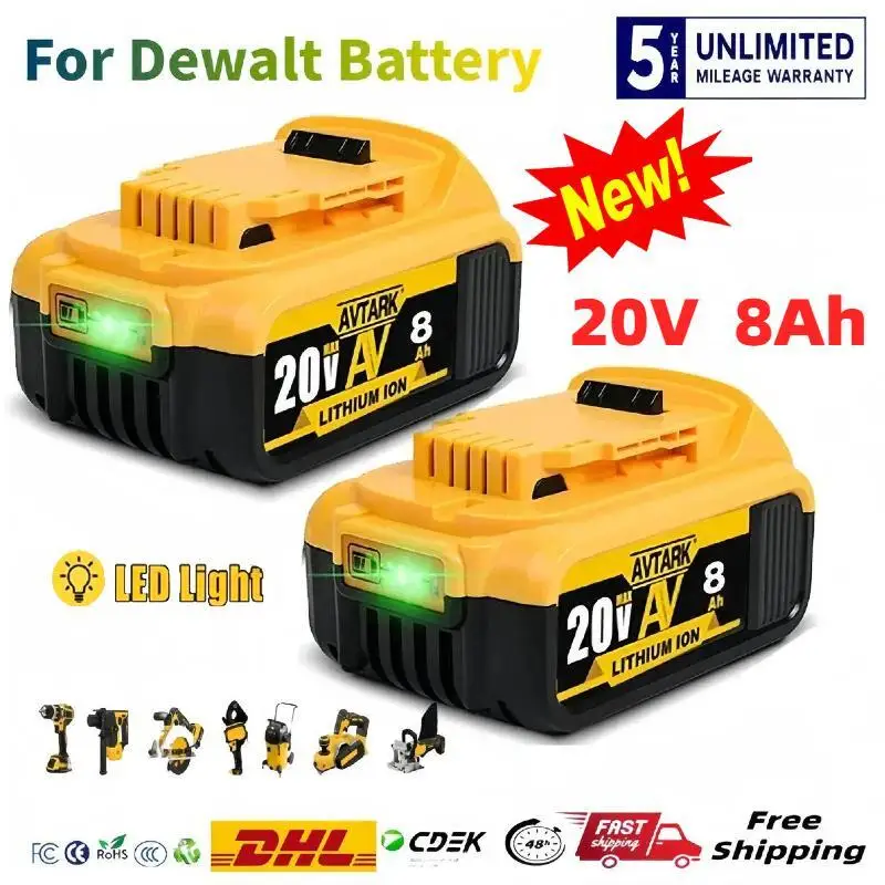 20V 8000Mah Lithium Vervangende Batterij Voor Dwalt 18V Dcb184 Dcb200 Dcb182 Dcb180 Dcb181 Dcb182 Dcb201 Dcb206