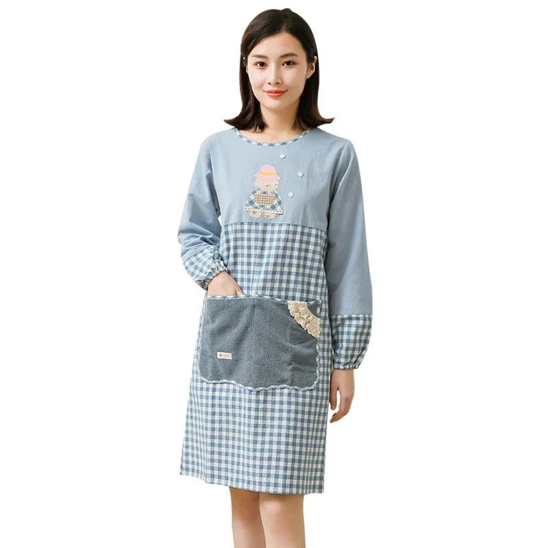 

Apron kitchen household summer thin fashion can wipe hands waterproof and oil-proof cute Korean version of long-sleeved