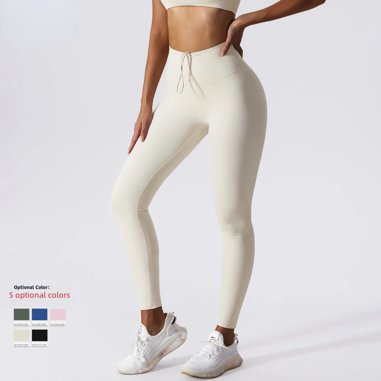 

European and American Drawstring Abdominal Naked High Waist Yoga Pants Quick-drying Hip-lifting Fitness Pants Tight Running Spor