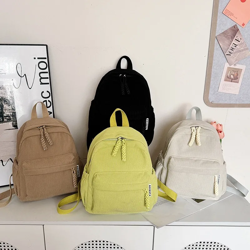 

New Versatile Fashion Women Corduroy Backpacks College Women Solid Color School Backpacks Travel Shoulder Bags for Teenagers
