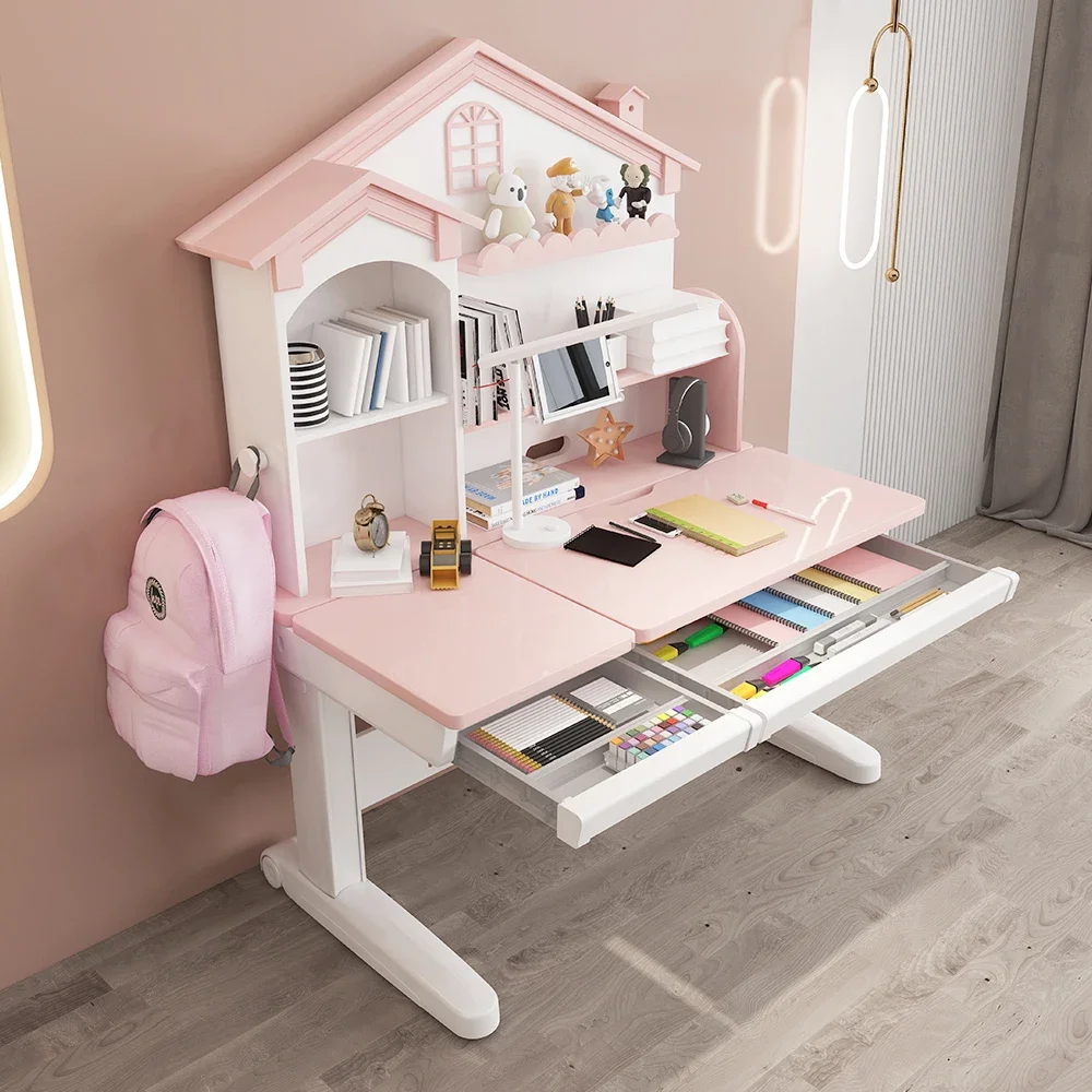 Children's furniture study table writing table and chair set Children's solid wood desk can be lifted and lowered