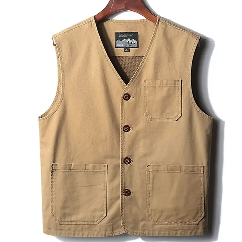 New Plus Size M-8XL V-neck Military Tactical Vest Men Cotton Sleeveless Jacket Outdoor Fishing Waistcoats Multi-pockets Biker