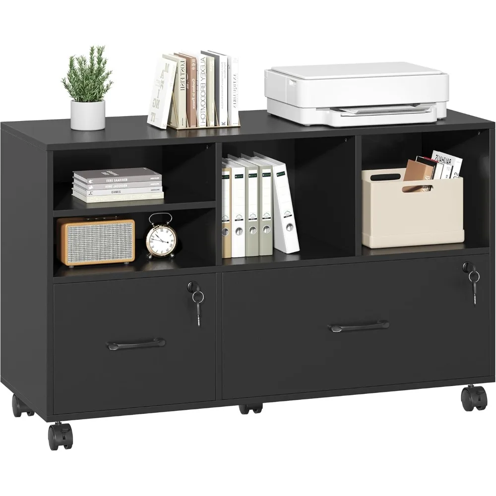 

Wood Lateral File Cabinet with Lock,Lockable Rolling Filing Cabinet with Adjustable Storage Shelves,Printer Stand Office Storage