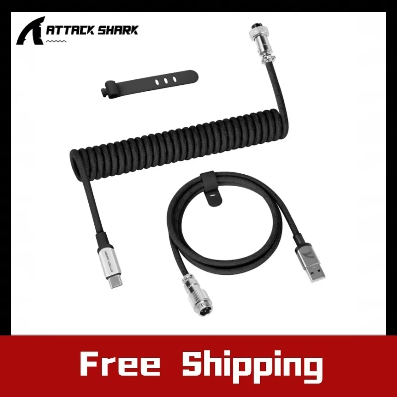 

New ATTACK SHARK C01 PRO Coiled USB C Cable for Gaming Keyboard Custom Braided Double-Sleeved Mechanical Keyboard Charger Cable