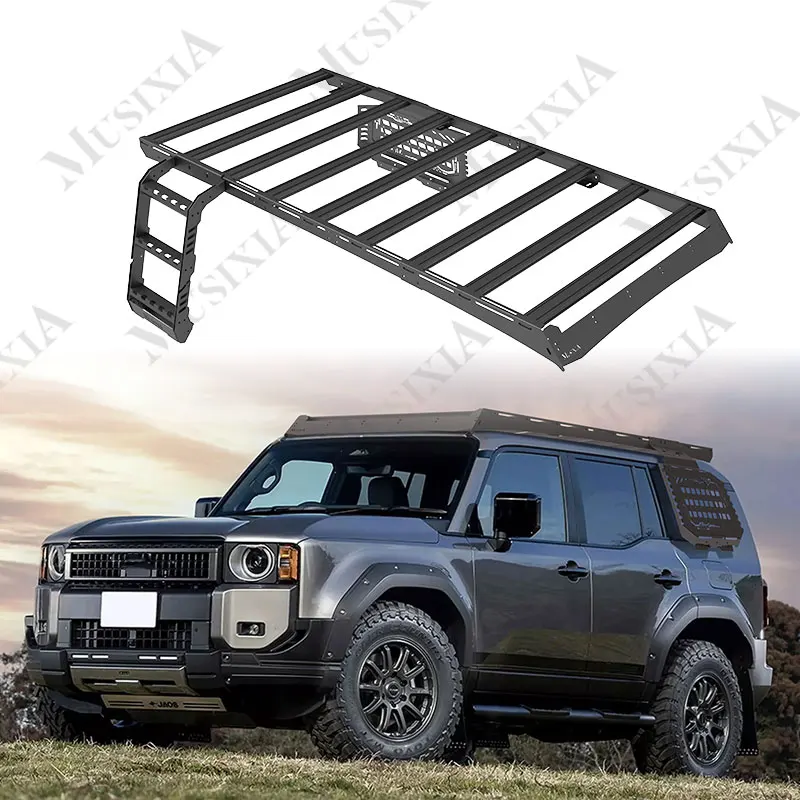 

Off-road Rooftop Cargo Carrier Luggage Basket Installable Light Strip Aluminum Alloy Roof Rack for Toyota Land Cruiser Prado 250
