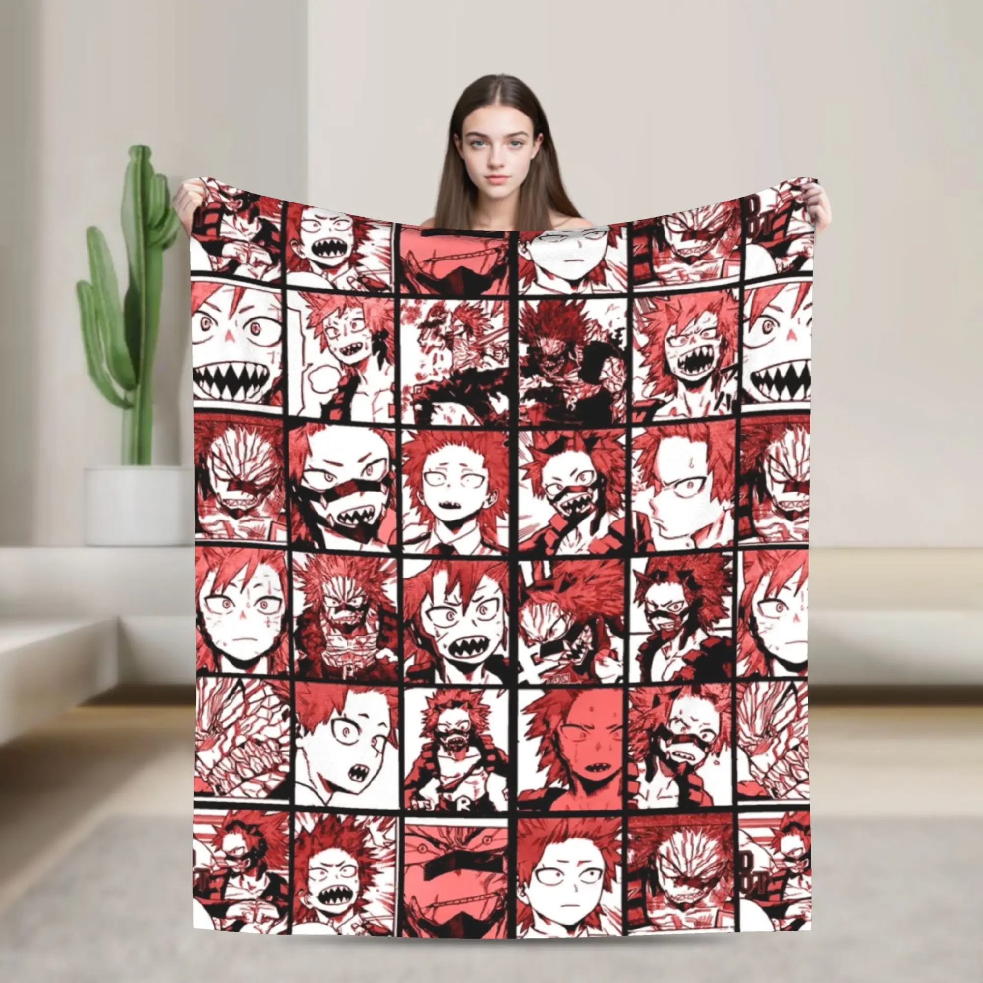 Boku No MHA Anime Kirishima Plush Blankets Collage Throw Blanket for Bed Sofa Couch 200x150cm Plush Thin Quilt,