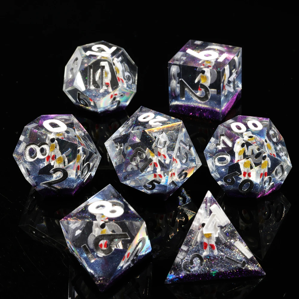 MINI PLANET 3D Skull Astronaut DND Dice Set 7pcs Polyhedral Resin Dice with Sharp Edges Handmade Dice For TRPG Desktop Game D20