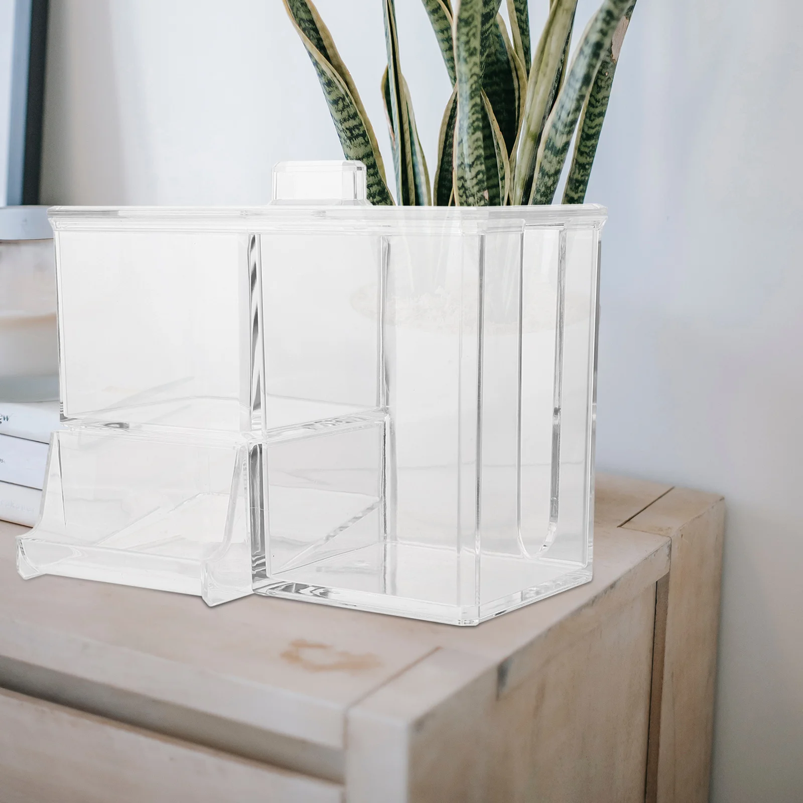 

Dressing Table Storage Box Clear Organizer Cotton Pad Holder Container Dust Proof Transparent Lid Small