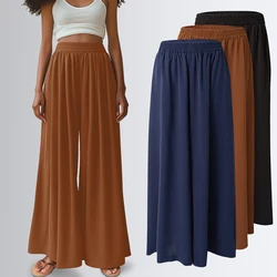 Spring Summer Women Elastic High Waisted Wide Leg Pants Female Solid Long Length Pants Casual Loose Plus Size Ladies Trousers ﻿