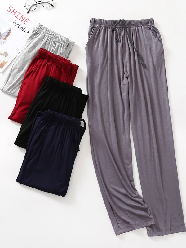 Modal Men's Sleepwear Loose Fit Lightweight Home Pants Summer Casual Drawstring Waist Long Trousers Comfortable Breathable