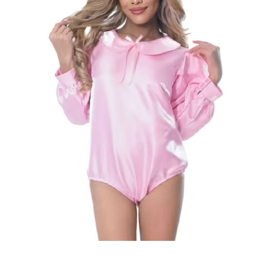 

Sissy reverse collar doll collar long sleeved bow tie embellished with satin jumpsuit cosplay classic set customization