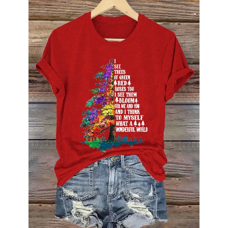 ilstile Damen-T-Shirts mit Hippie-Buchstaben-Aufdruck, Sommer-Kurzarm-T-Shirt, Retro-Casual-Tops mit O-Ausschnitt, Weiß, Schwarz, Rot, T-Shirts, heißer Verkauf