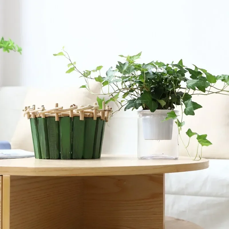 desktop creative Nordic home simple green plant vase, living room dining table ornament, wood decoration