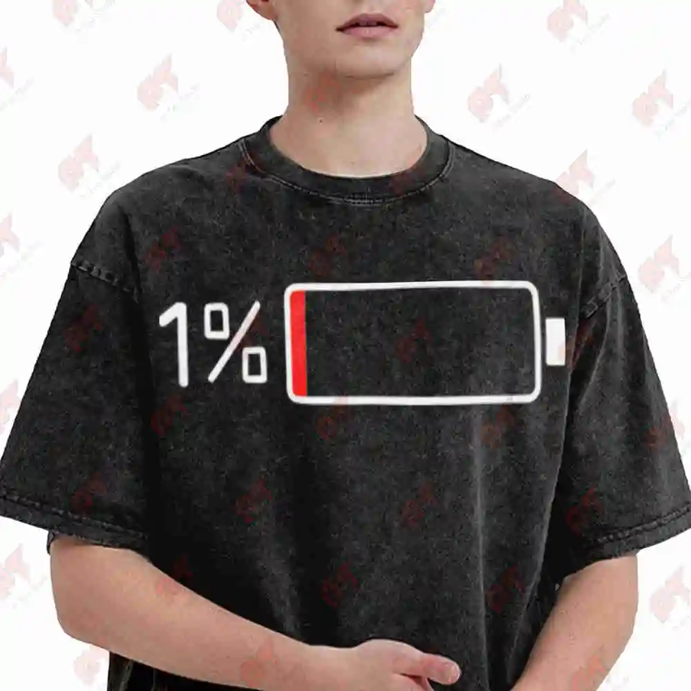 Battery Tech Power Print Vintage Washed Tee Pure Cotton T-Shirt