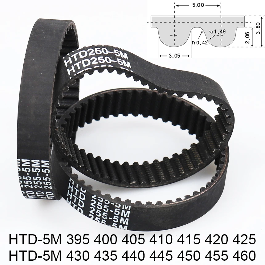 HTD 5M 395 400 405 410 415 420 425 430 435 440 445 450 455 460 5mm Pitch Rubber Curved ARC Teeth Cogged Synchronous Timing Belt