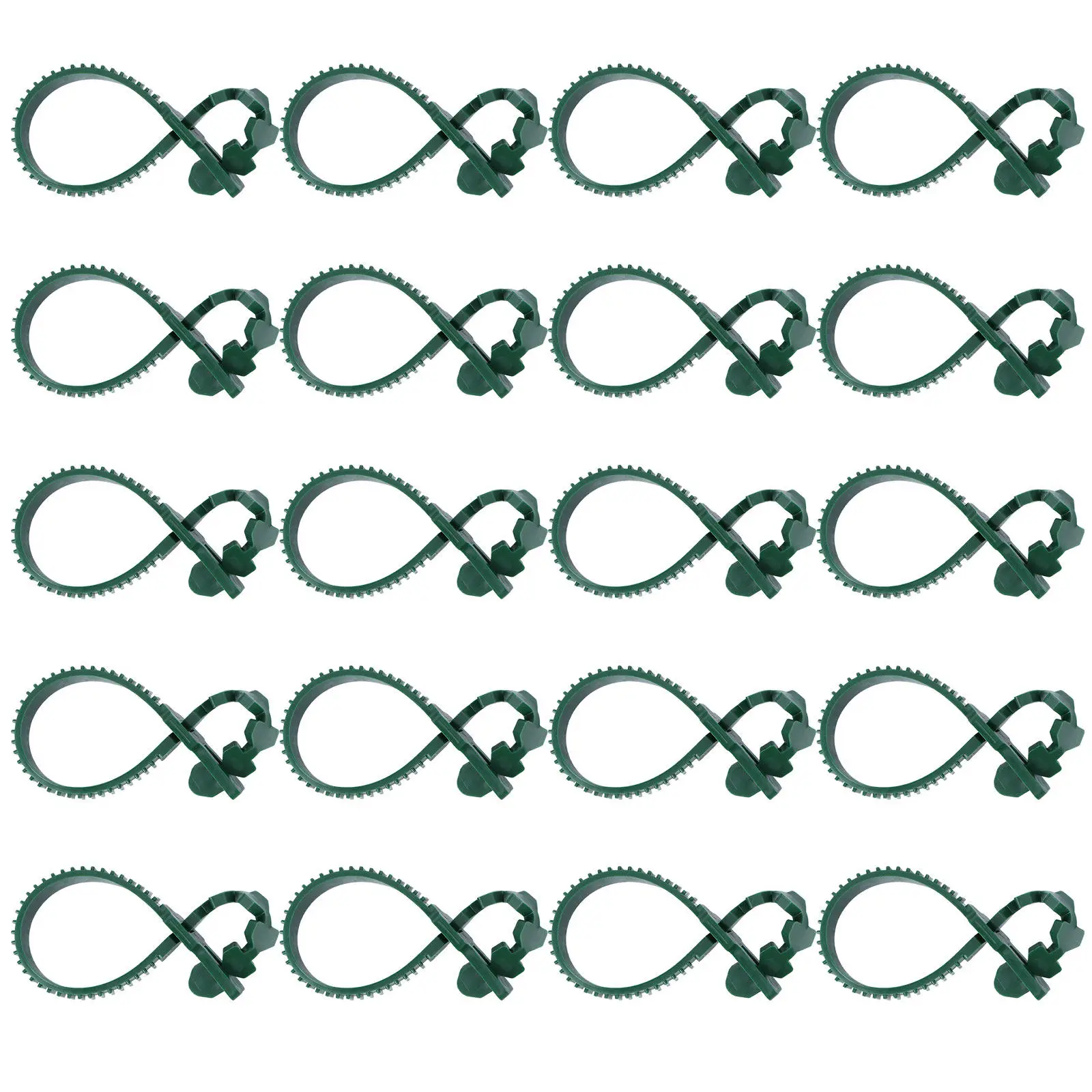 20Pcs Vine Fixing Buckle Garden Plant Support Clip PVC Reusable Tree Bonsai Staking Belt 25Cm X 1.3cm X 0.4cm Green for Yards