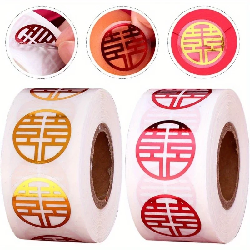 500pcs/rolls Chinese Style Xi Stickers, Happy Word Stickers Decor, China Vintage Stickers Tag Decorative Wedding Decals Applique