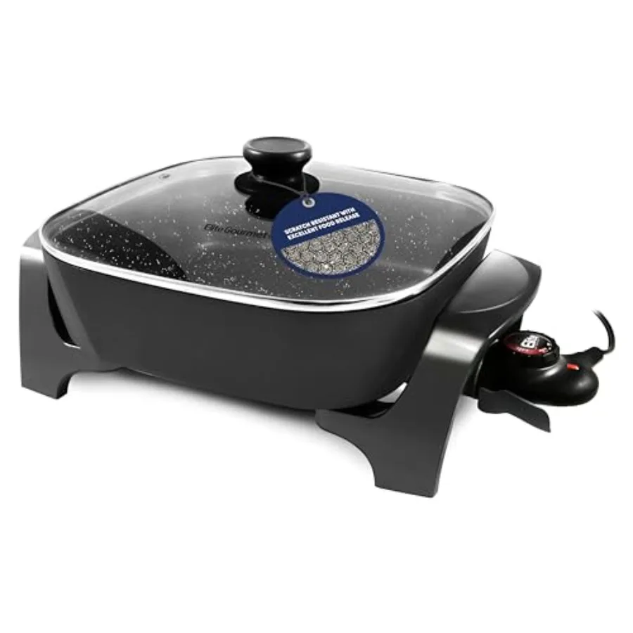 

Электрическая сковорода Deep Dish 12" x 12" x 3.15" с быстрым нагревом, безопасная для посудомоечных машин, 1200 Вт, с антипригарным покрытием и вентилируемой крышкой из закаленного стекла, 7.5 Q