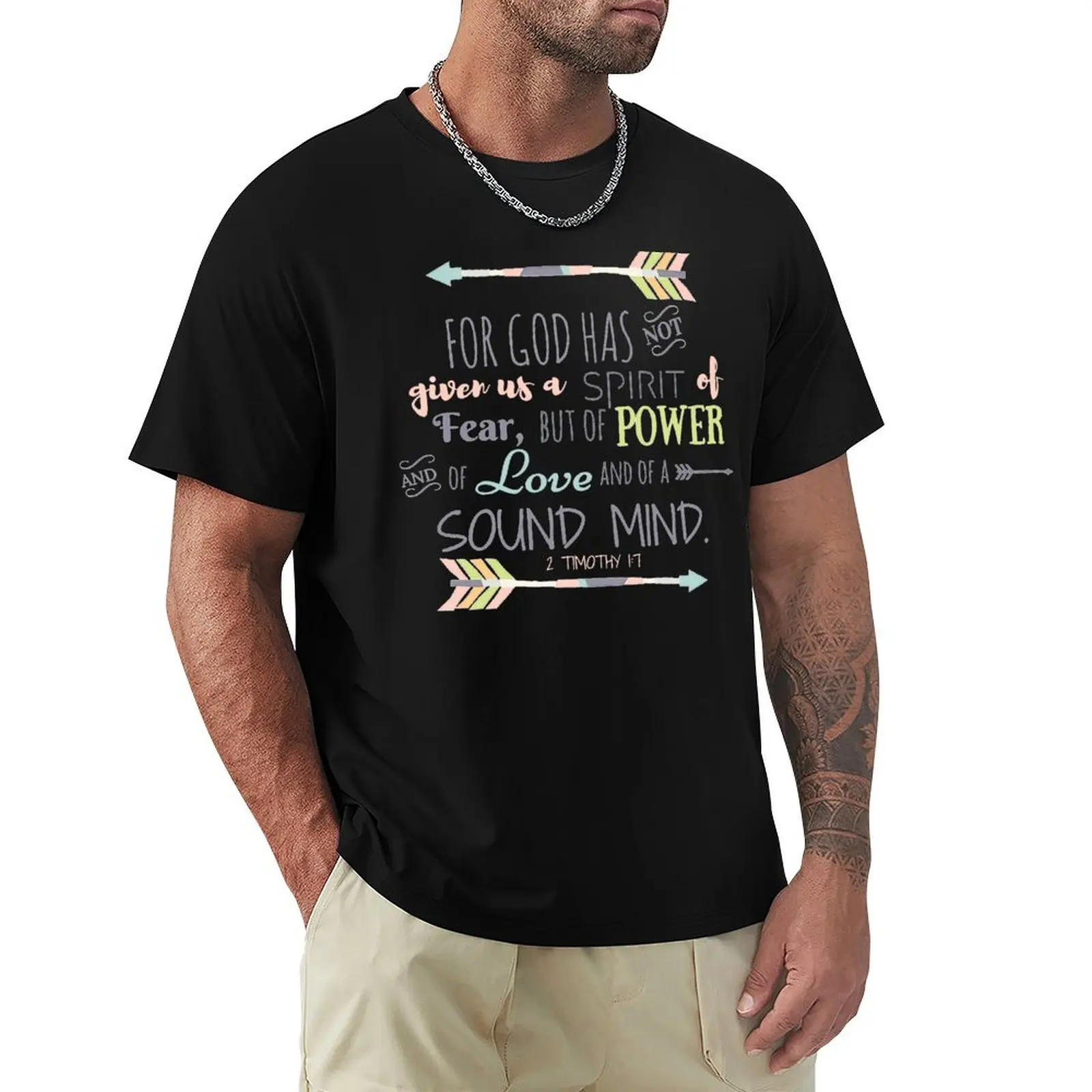 2 Timothy 1:7 Bible Verse T-Shirt Urban Style Casual Short Sleeve Top