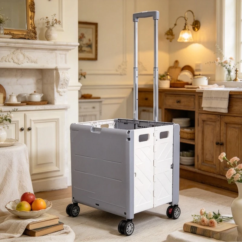 Portable Grocery Trolley, Collapsible Folding Shopping Cart, Multi-purpose Utility Carrier, Heavy Duty Storage Wagon for Moving.