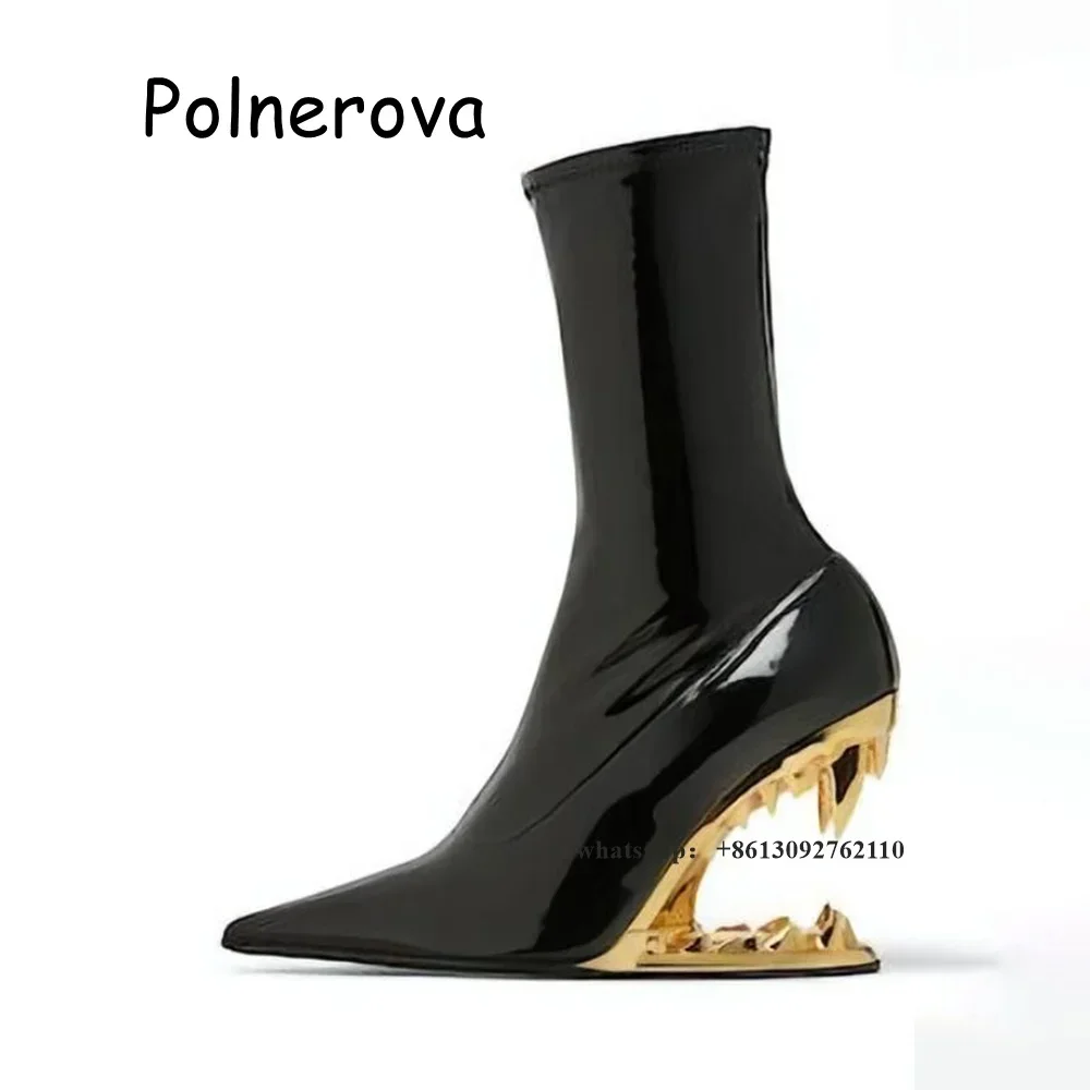 

tiger teeth Pointed Toe Boots Strange Style Women's ankle Shoes Spring Casual Party Cool Girls Slip On Fashion Ladies Boots