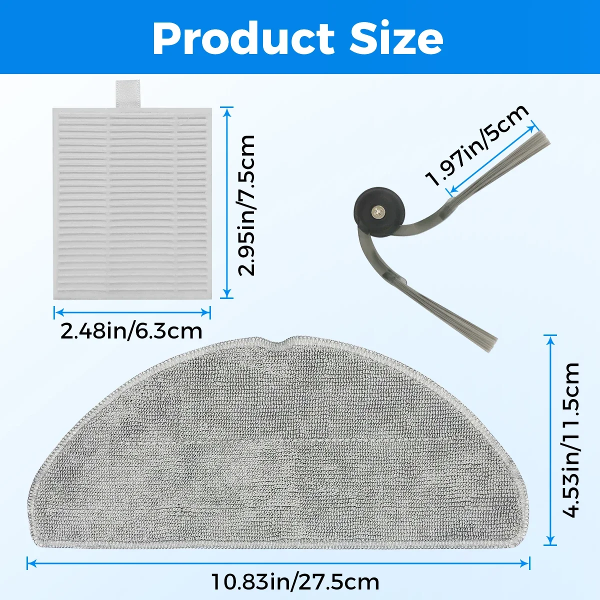 Replacement Accessories Kit for Roborock Q7 M5/M5+, Q7 L5/L5+ Robot Vacuum, Side Brush, HEPA Filter, Mop Cloth