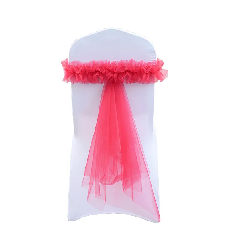 1Pcs Chair Sashes Wave Flod Flower Gauze Yarn Knot Belt Tie Bow For Hotel Wedding Events Banquet Birthday Party Home Decorations